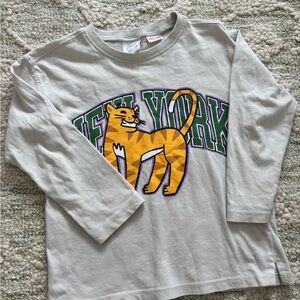 Zara Gray Long Sleeve Kids Tee with Tiger and New York Print
